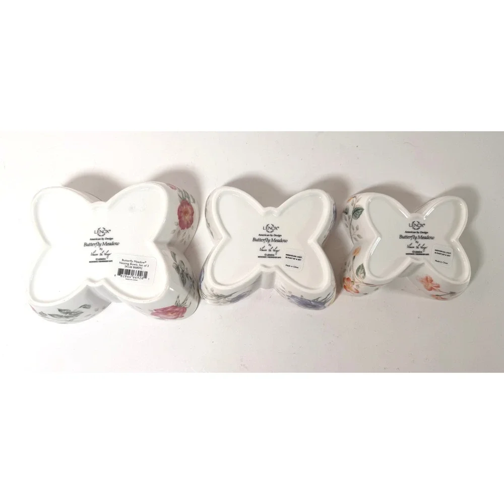 Lenox Butterfly Meadow Nesting Bowls Set of 3 Porcelain Butterfly Shaped RETIRED